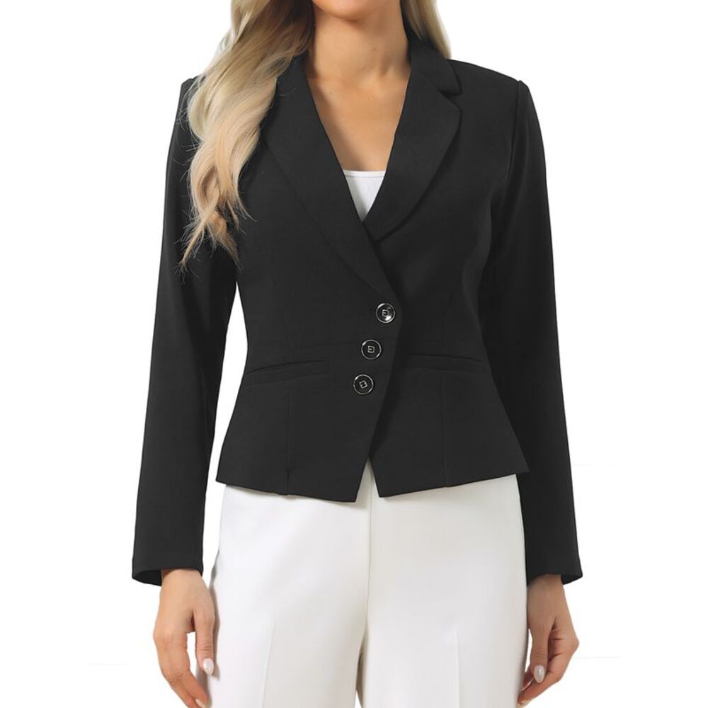 Women Long Sleeve Blazer Business Casual Suit Jacket Black